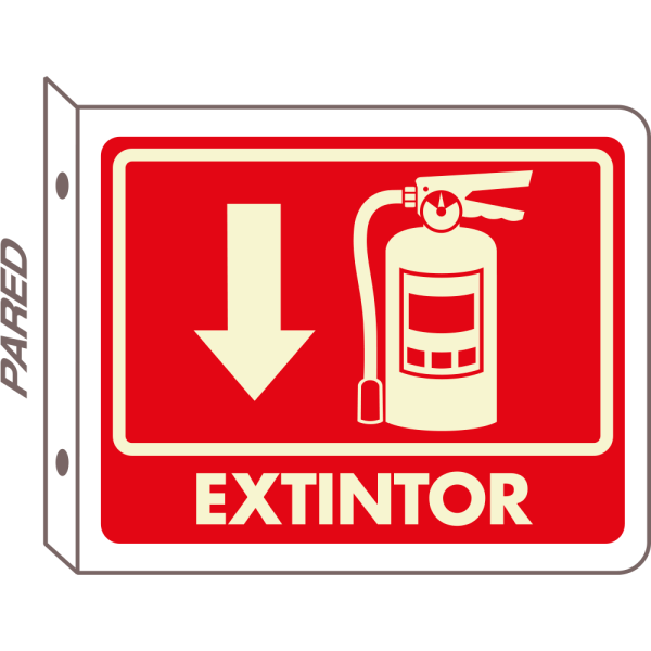 -Señal Extintor Modelo 294 Tipo Bandera Doble Vista (para Pared) de Estireno Fotoluminiscente 20×25 cm