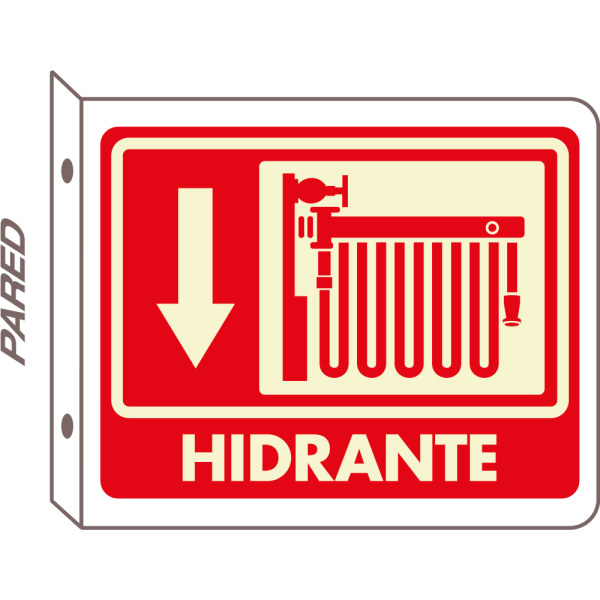 -Señal Hidrante Modelo 295 Tipo Bandera Doble Vista (para Pared) de Estireno Fotoluminiscente 20×25 cm