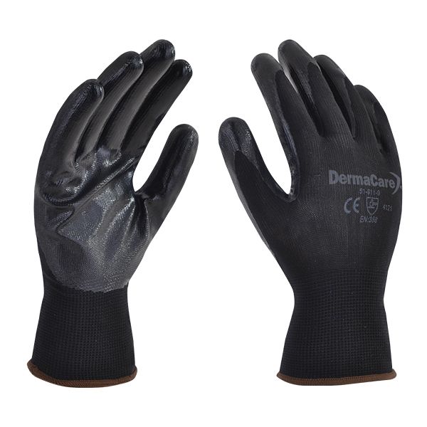 51-811-N Guantes de Nylon y Nitrilo Sólido negro Mca Dermacare negros