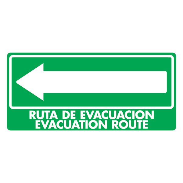 Señal Ruta de Evacuación Izquierda (Español e Inglés) Modelo 028 de Estireno Normal 15×30 cm