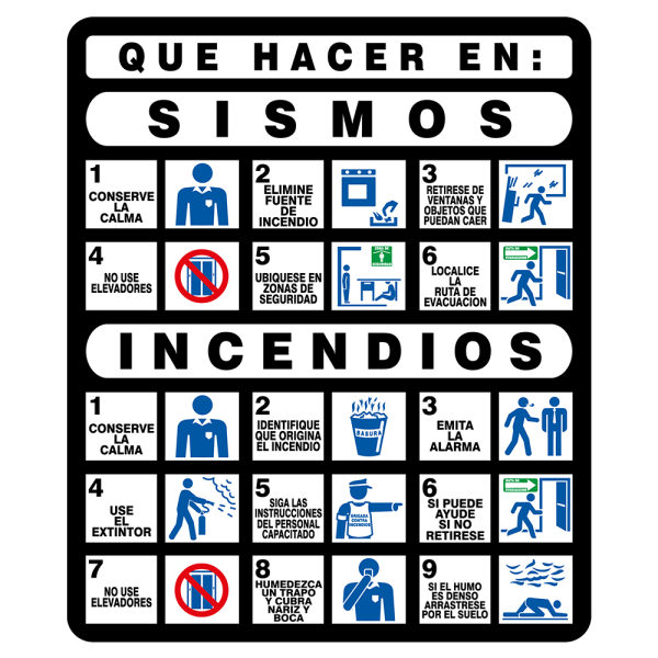 Señal Qué Hacer En: Sismos e Incendios Modelo 030 de Estireno Normal 25×30 cm