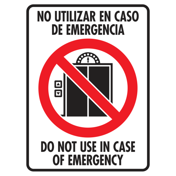 Señal No Utilizar en Caso de Emergencia (Elevador) Español e Inglés Modelo 093 de Estireno Normal 15×20 cm
