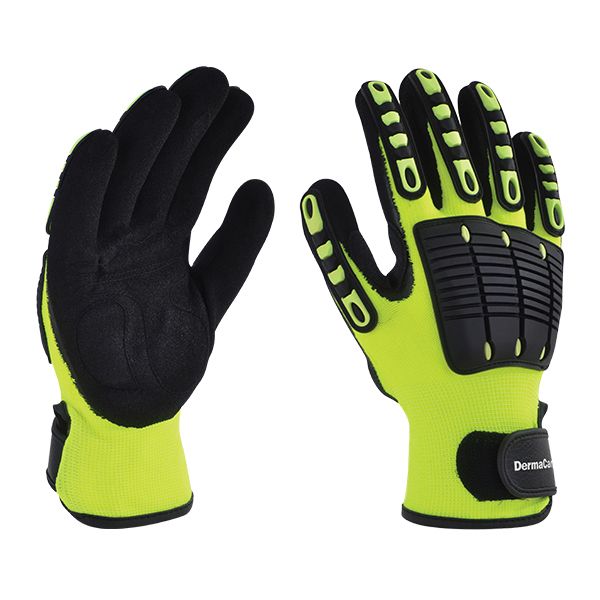 Guantes de poliester, fluorescente y nitrilo Mca. Dermacare Talla 9