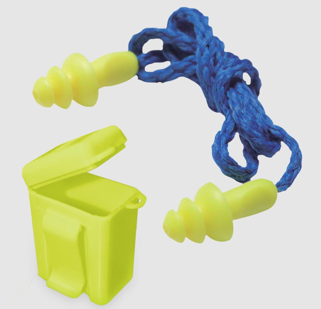 Tapón auditivo reusable con cordon y estuche