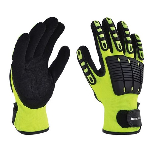 [51-840] Guantes de poliester, fluorescente y nitrilo Mca. Dermacare Talla 9