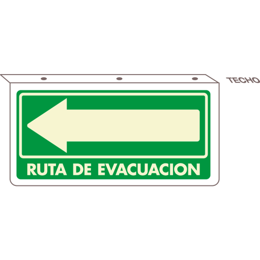 [SI301F05U] -Señal Ruta de Evacuación (Izquierda) Modelo 301 Tipo Bandera Doble Vista (para Techo) de Estireno Fotoluminiscente 15×30 cm